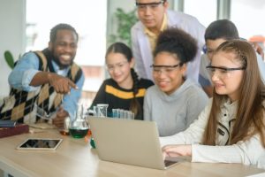 Teacher and students learning science