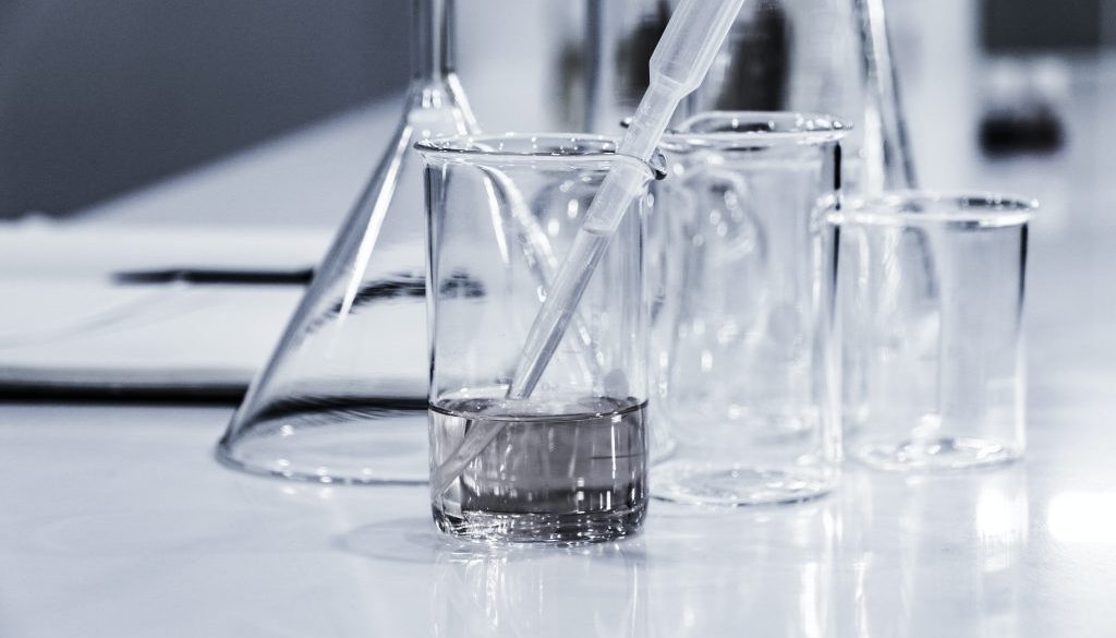 Chemistry beakers on desk