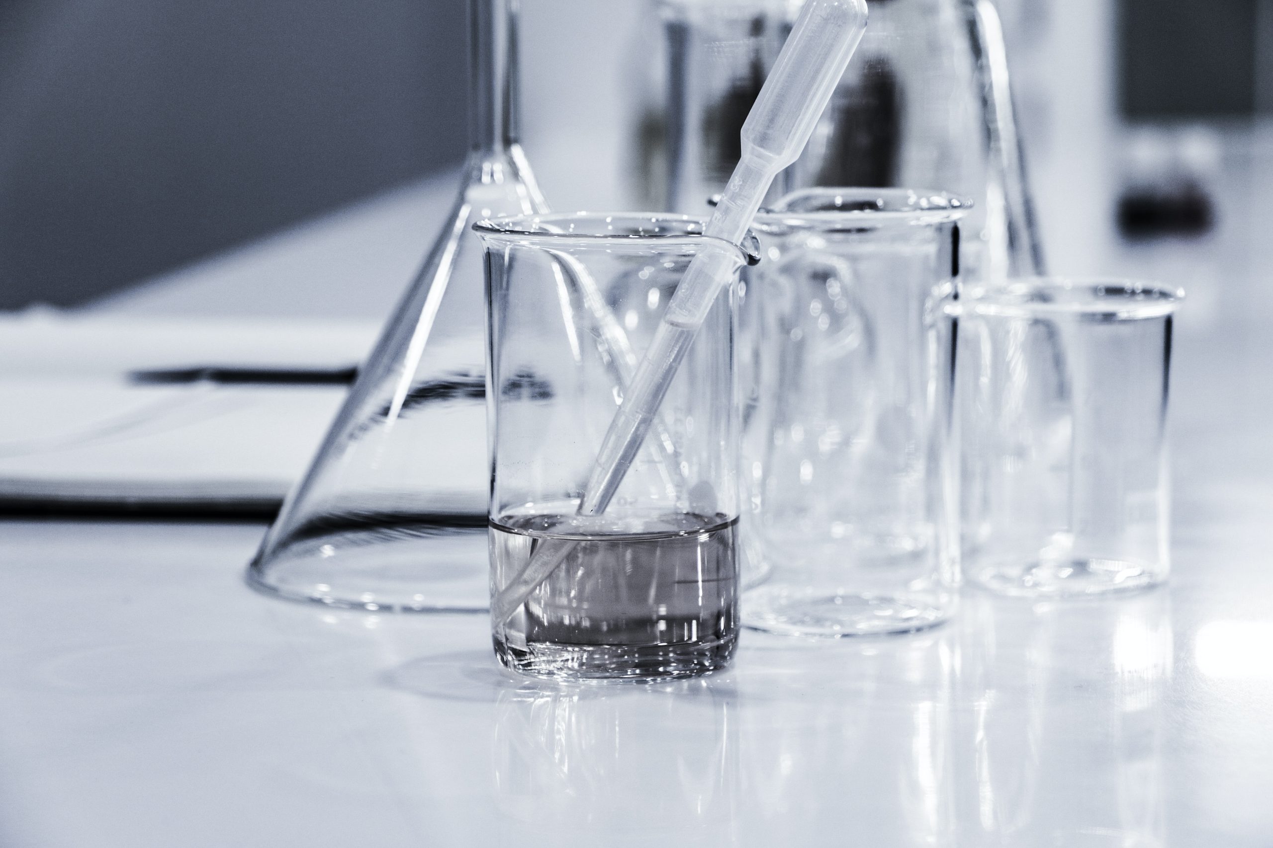 Chemistry beakers on desk