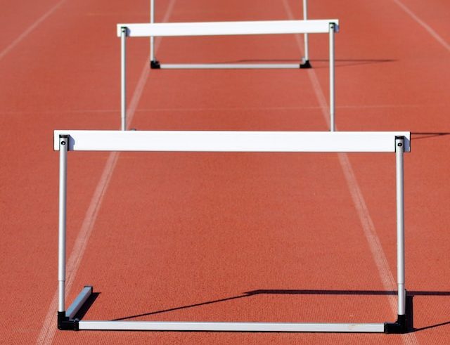 hurdles on a track